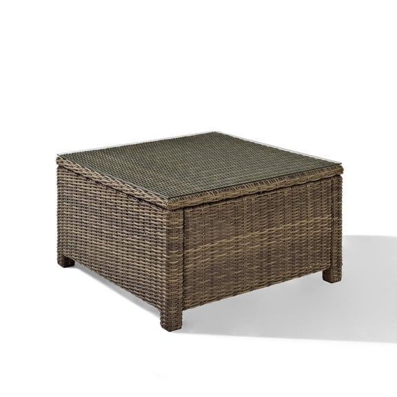 Outdoor Coffee Table - Wicker Patio Table with Tempered Glass Top - Modern Lawn Table - 40" x 21"