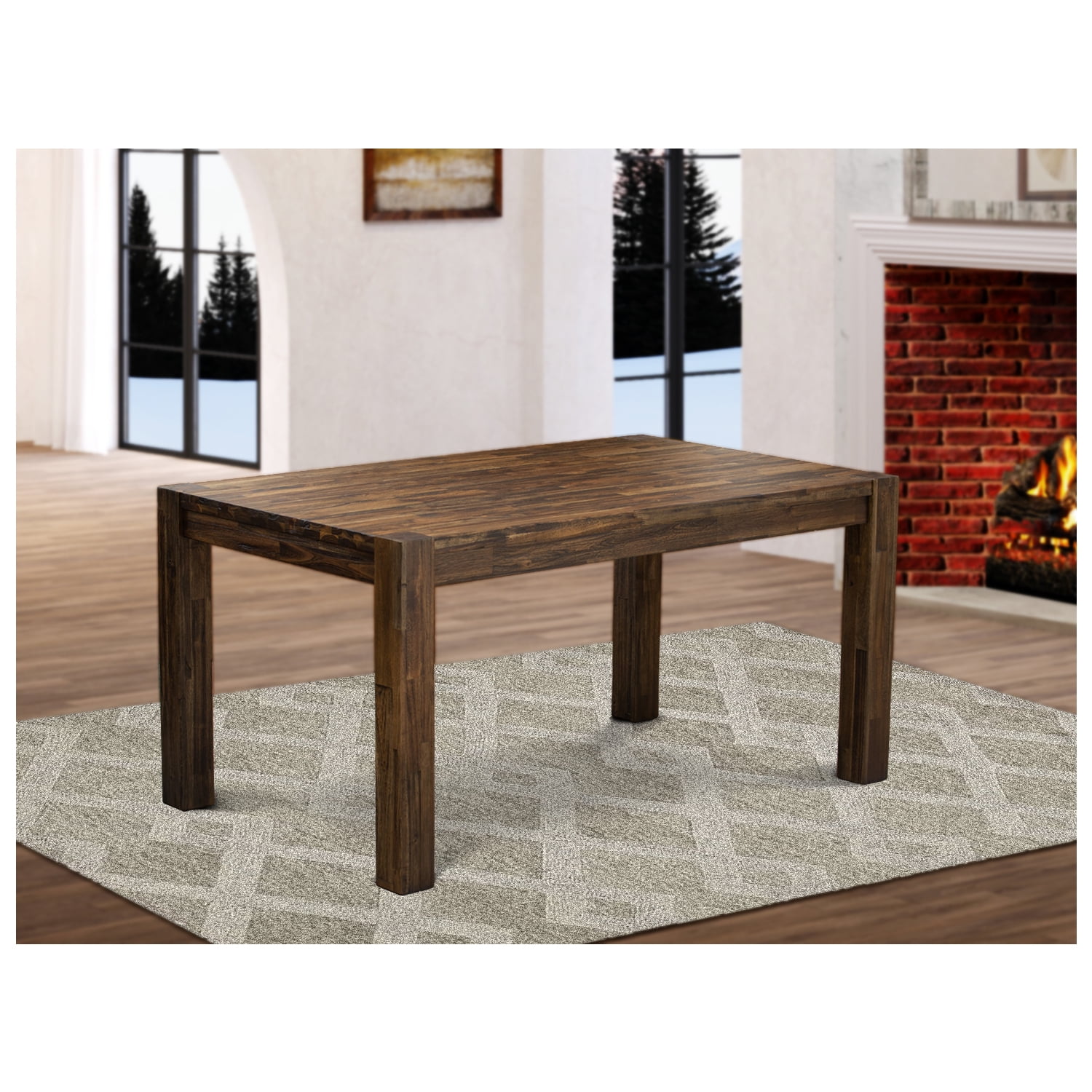 Distressed Jacobean Solid Rubberwood Rectangular Dining Table for Six