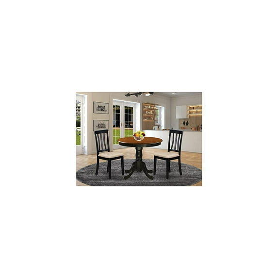 Round Dining Table Set - 3 Piece Kitchen Table with Chairs - Antique Style Pedestal Table for Small Spaces
