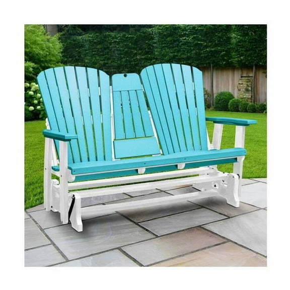 Appeal 2-Seat Glider Bench with Table & Cup Holders - Blue & White Outdoor Seating