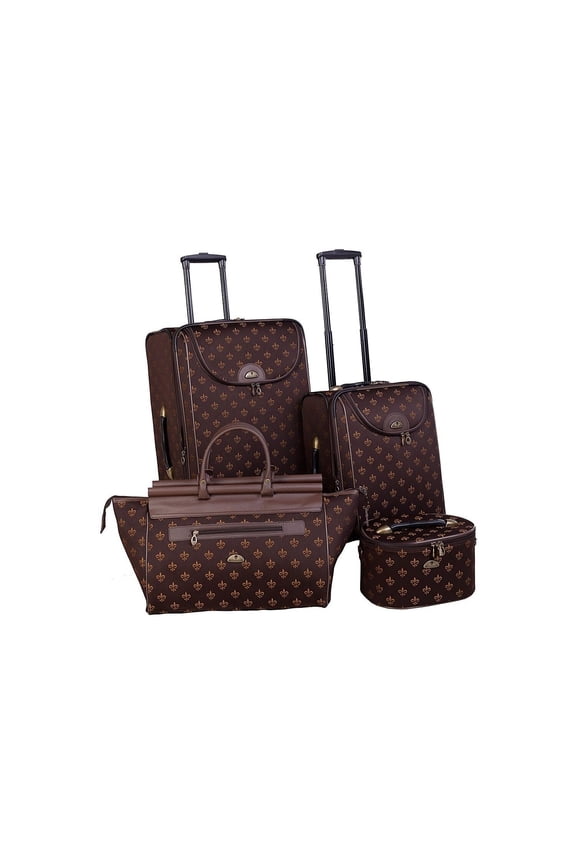 Vintage Luggage Set 4 Piece - Antique Style Suitcase, Rolling Carry On, Doctor Bag, Cosmetic Case