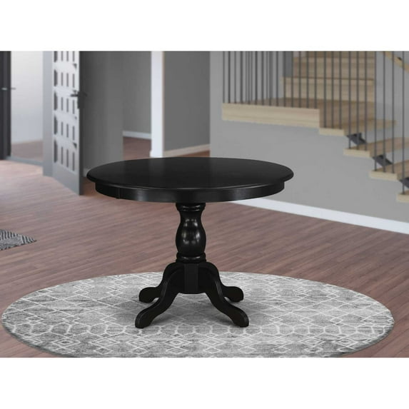 HomeStock Antique Modern Kitchen Table With Wire Brushed Black Color Table Top Surface And Asian Wood Dining Table Pedestal Legs - Wire Brushed Black Finish