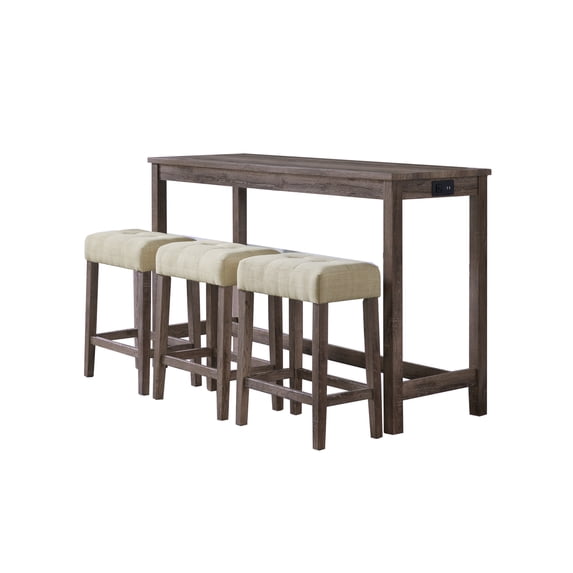 Multipurpose Bar Table Set with Stools - Grey Home Bar Counter Table with USB Charging Ports - 59" Long