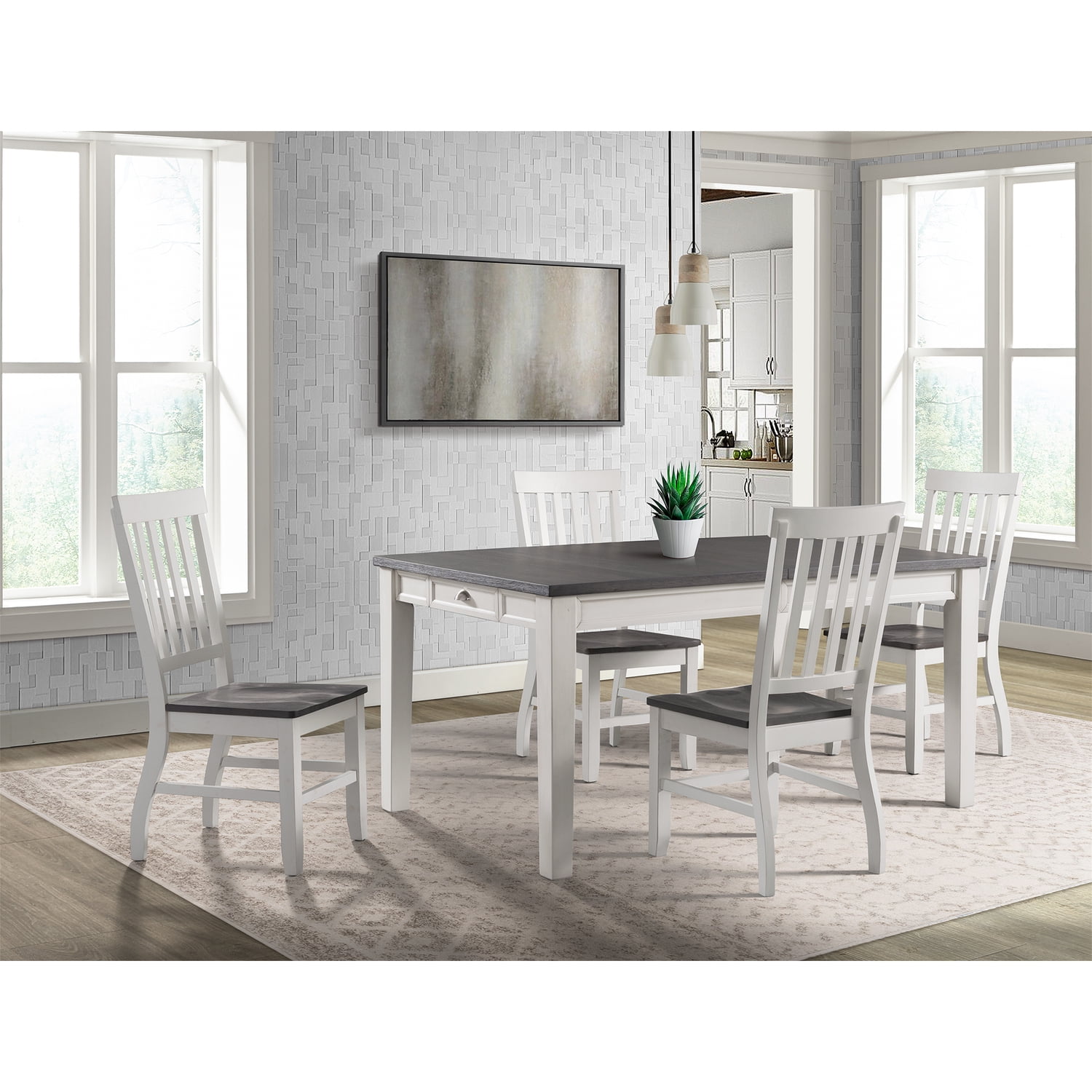 Jamison Two Tone Acacia Wood Dining Set with Extension Leaf