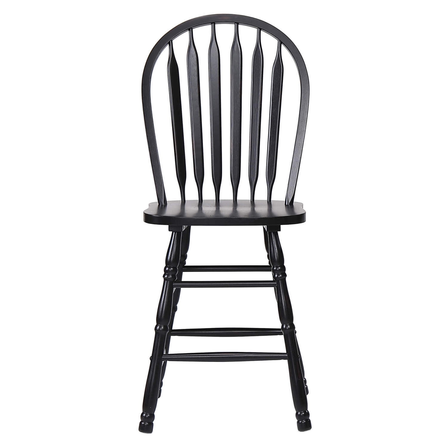 Distressed Black Solid Wood Saddle Seat Barstool, 24" Height