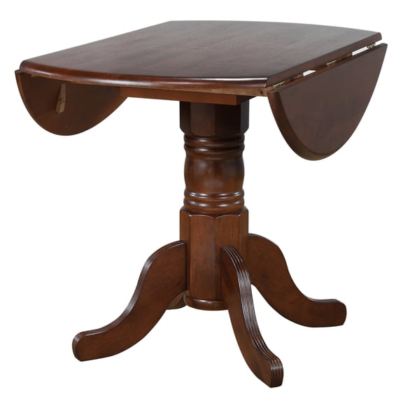 Round Extendable Dining Table 42" Art Deco Style, Brown, Seats 4