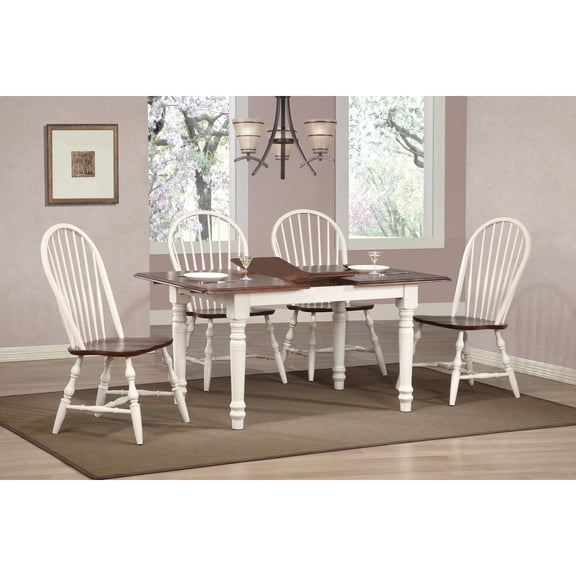 Extendable Dining Set - 5 Piece Rectangular Table & Chairs - Antique White/Brown Wood - Seats 4-6