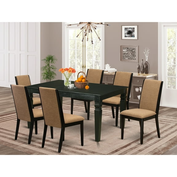 HomeStock Art Deco Dreams 7-Piece Kitchen Dining Table Set- 6 Padded Parson Chairs And Butterfly Leaf Wood Table Solid Wood Frame -High Back & Black Finish