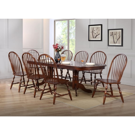 Extendable Dining Set, Oval Pedestal Table, Seats 10, Rustic Traditional Style