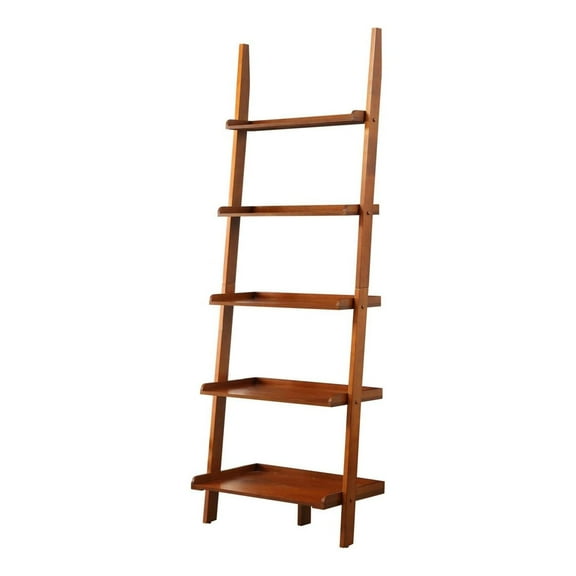 Bookshelf Ladder - 5 Tier Display Shelf, Solid Pine & Birch, 72.75" Tall, Home & Office Storage