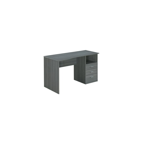 HomeStock Art Deco Dreams Classic Computer Desk with Multiple Drawers, Grey, Expansive Contoured Desktop, Three Drawers and Under Table Side Shelf for Storage, Heavy-duty Particle Board