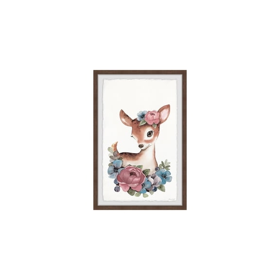 Deer Flower Wall Art Print Framed, Deer Painting, Living Room Wall Decor, Home Canvas Print