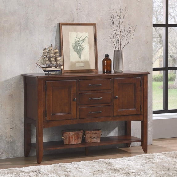 HomeStock Art Deco Dreams SIDEBOARDith Large Display Shelf , 3 Drawers 2 Storage Cabinets , Chestnut Brown
