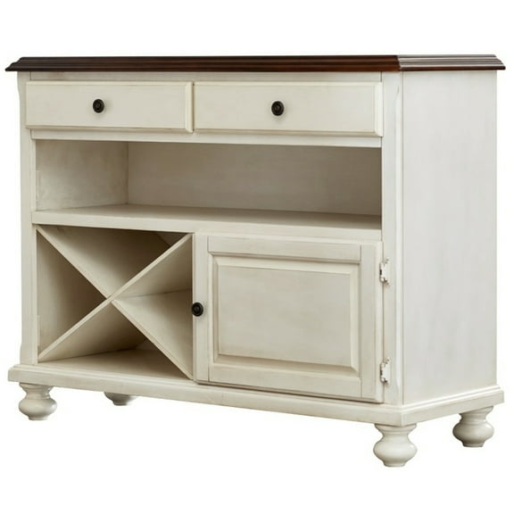 Server with Wine Rack, Console Table, Buffet Cabinet - Antique White & Chestnut Brown Finish