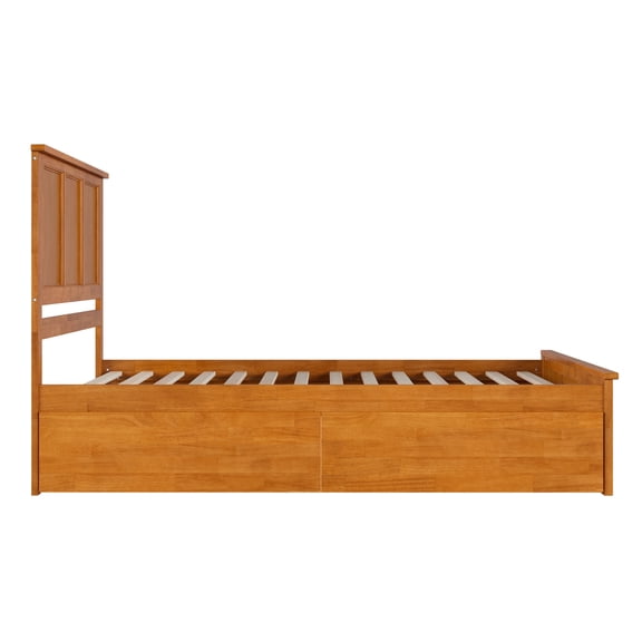 HomeStock Art Deco Dreams Solid Wood Platform Bed with Matching Footboard & Storage Drawers in Light Toffee