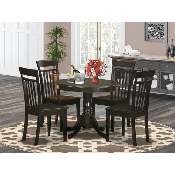 Art Deco Dining Set - 5 Piece Round Table & Chairs - 36 Inch Cappuccino Finish