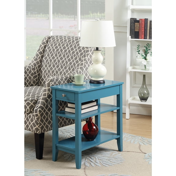HomeStock Art Deco Dreams Three Tier End Table With Drawer, 23.5" x 11.25" x 24", Versatile Display Shelves and Hidden Storage in Chic Finish