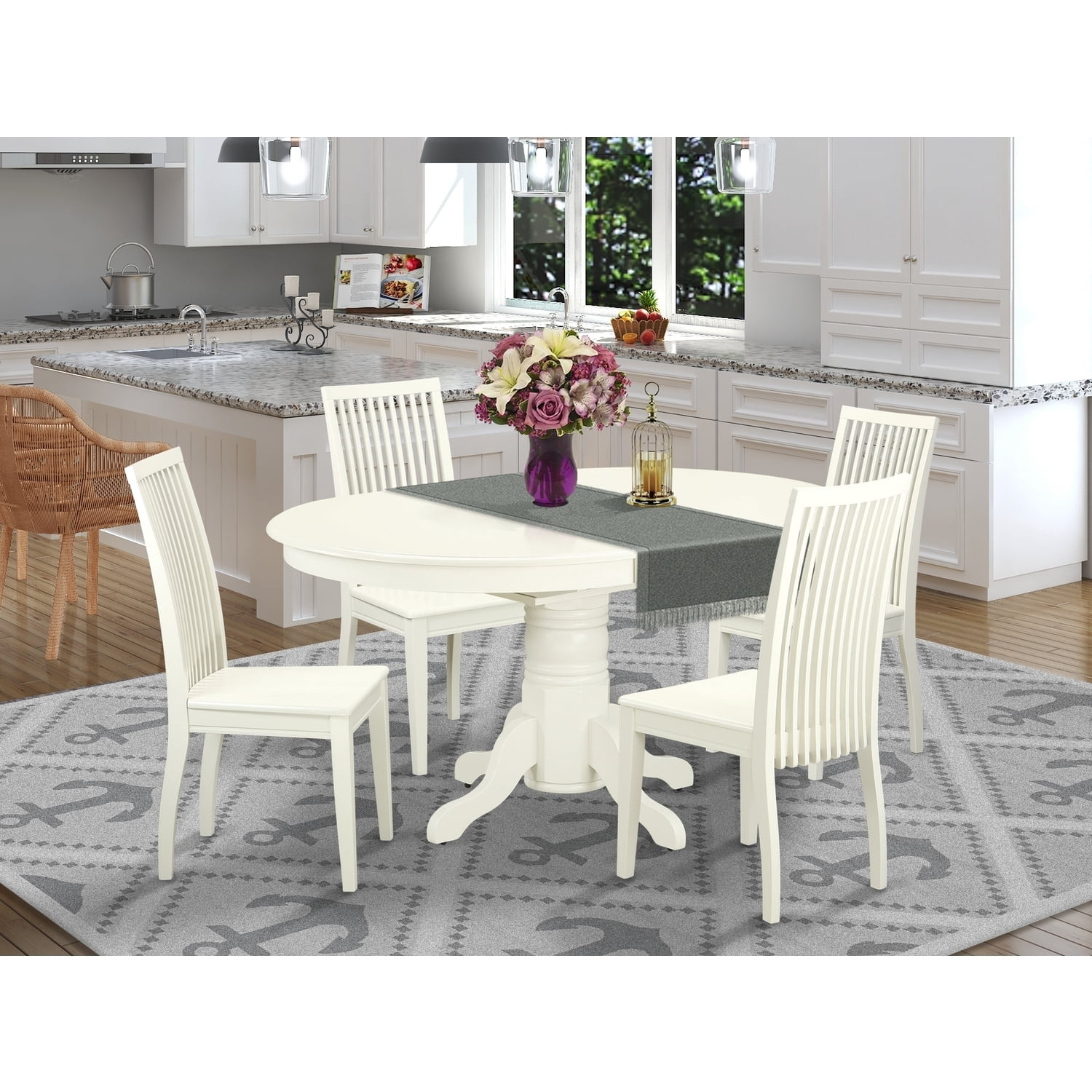Modern 5 Piece Dining Set - Linen White Table & Chairs - Kitchen Dining ...
