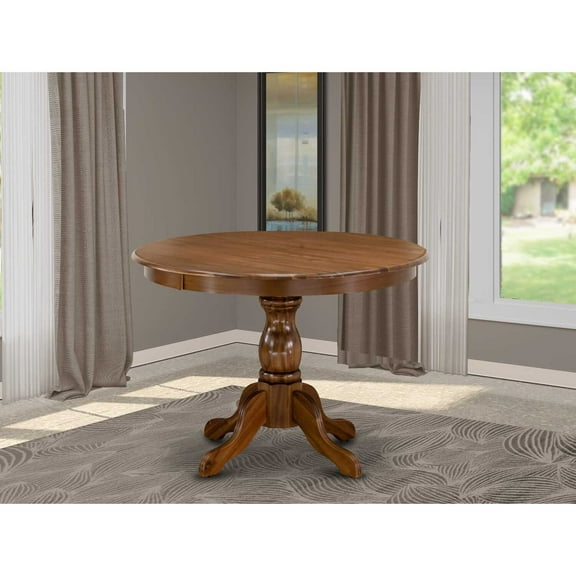 HomeStock Art Nouveau Allure Amazing Dining Room Table With Acacia Walnut Color Table Top Surface And Asian Wood Modern Dining Table Pedestal Legs - Acacia Walnut Finish