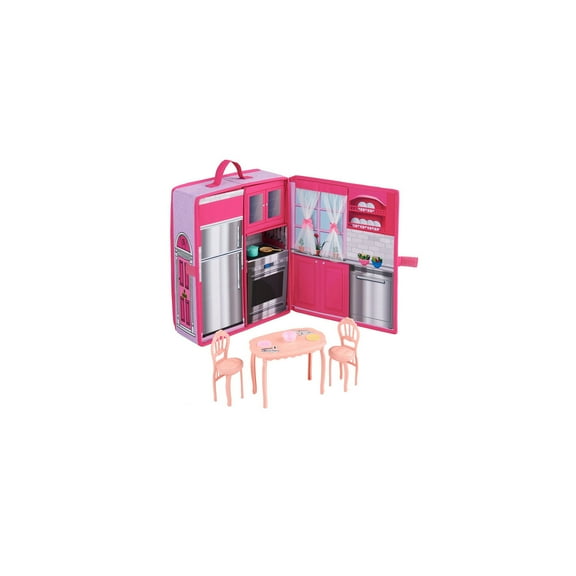 Doll Kitchen Playset - Pop-Up Travel Kitchen with Accessories for 12-Inch Dolls