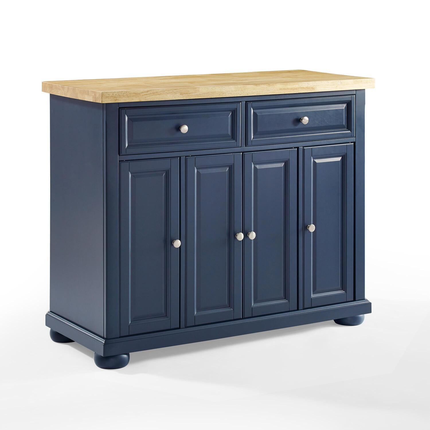 Navy Solid Wood Butcher Block Kitchen Island with Storage