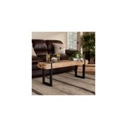 HomeStock Art Nouveau Allure Rustic and Industrial Natural Brown Finished Wood and Black Finished Metal Bench, Sleek Living and Dining Space Bench for Seating, Versatile Living Room Furniture