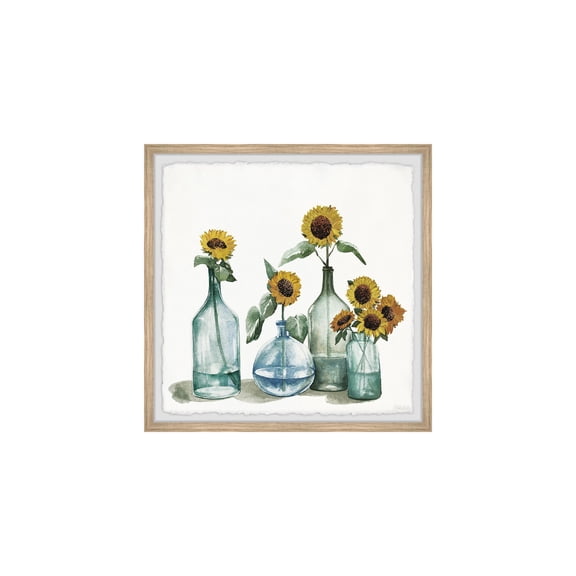 HomeStock Art Nouveau Allure Sunflowers in Blue Vase Framed Painting Print, 24" x 24", Contemporary Wall Decor: Abstract, Digital Art Prints, and Modern Styles for Your Home