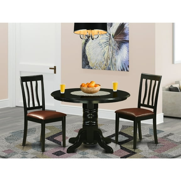 Art Nouveau Dining Set - Round Table with 2 Chairs - 42 Inch - Black Kitchen Table