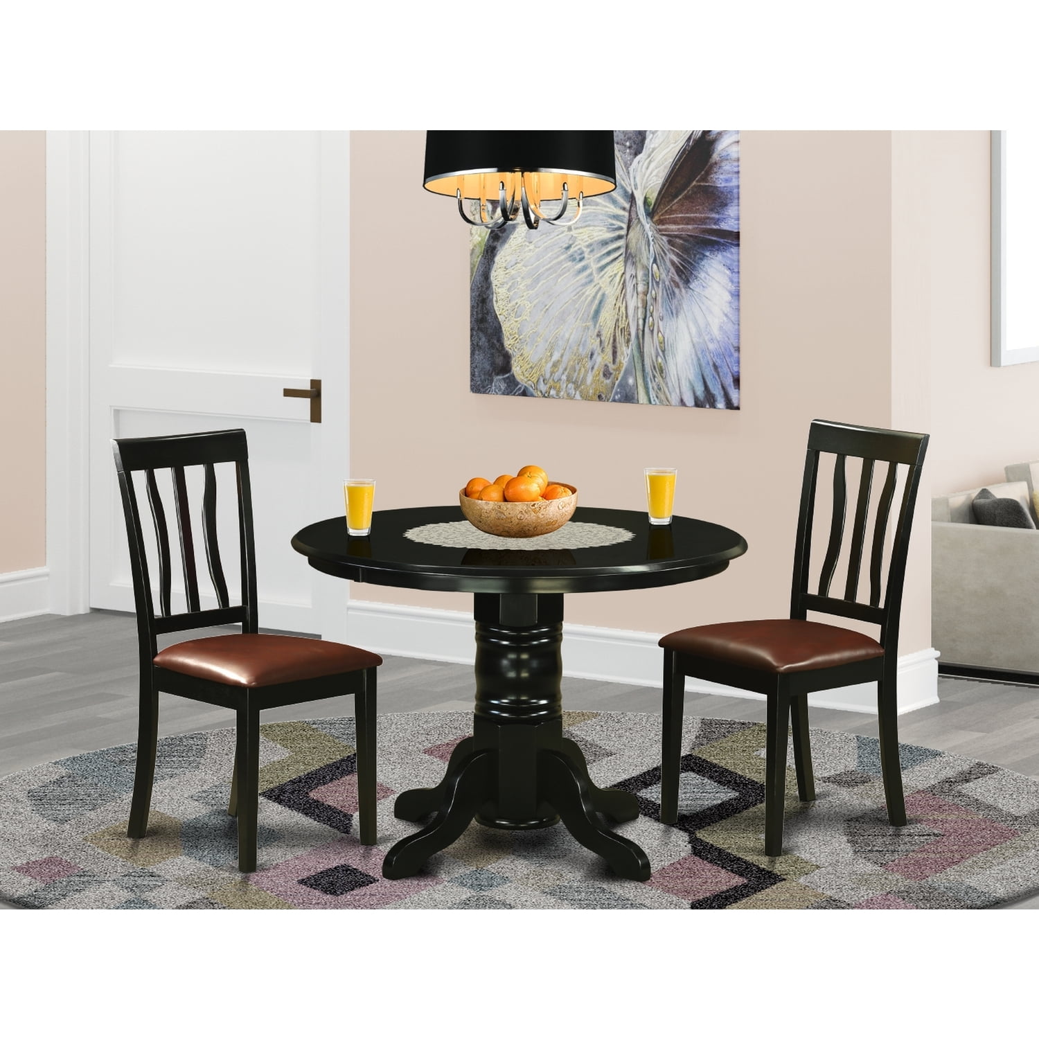 Art Nouveau Dining Set - Round Table with 2 Chairs - 42 Inch - Black ...
