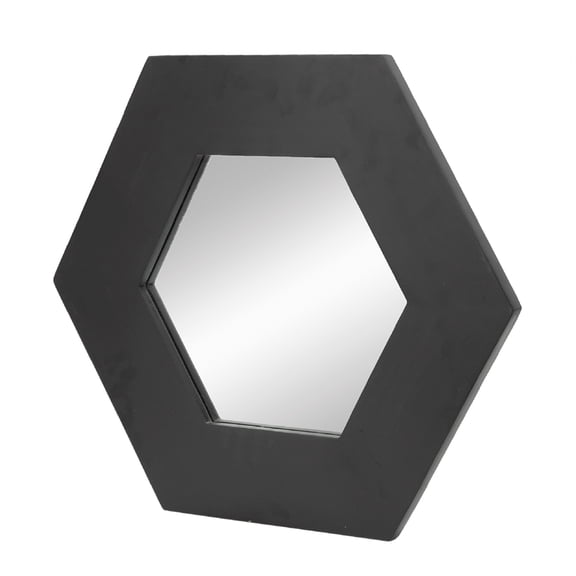 Hexagon Wall Mirror - Teak Wood Frame, Black Finish - 18.5" Decorative Accent Mirror