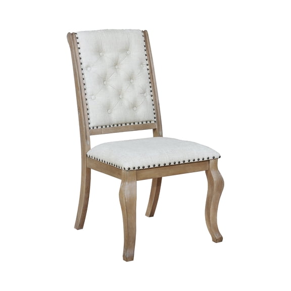 HomeStock Art Nouveau Allure Tufted Side Chairs Set of 2 (28.25"L x 22"W x 41.25"H), Cream Fabric and Barley Brown Finish for Dining Elegance
