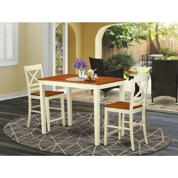 Counter Height Dining Set - 3 Piece Table & Chairs - Modern Kitchen Pub Set - 30x48 Inch