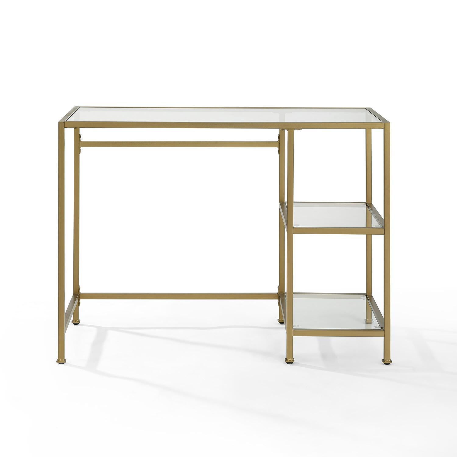 Sleek Gold-Frame 46" Glass-Top Modern Desk/Vanity