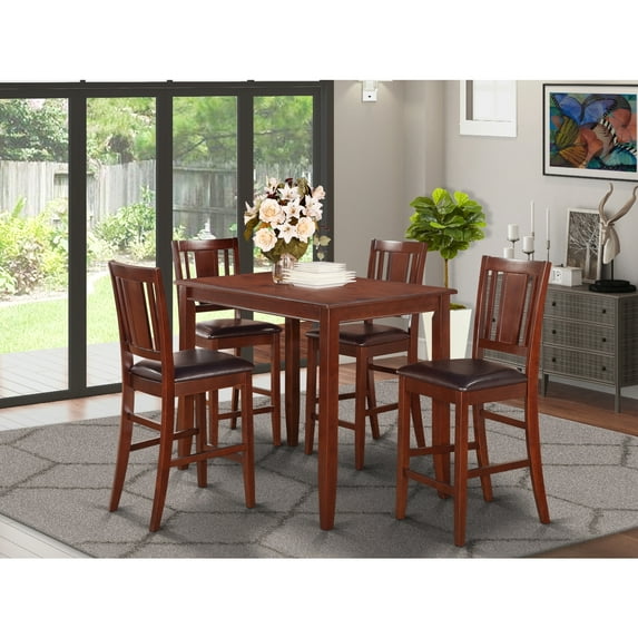 Counter Height Dining Set 5 Piece Table & Chairs Modern Kitchen Pub Set Mahogany Finish 30x48 Inch