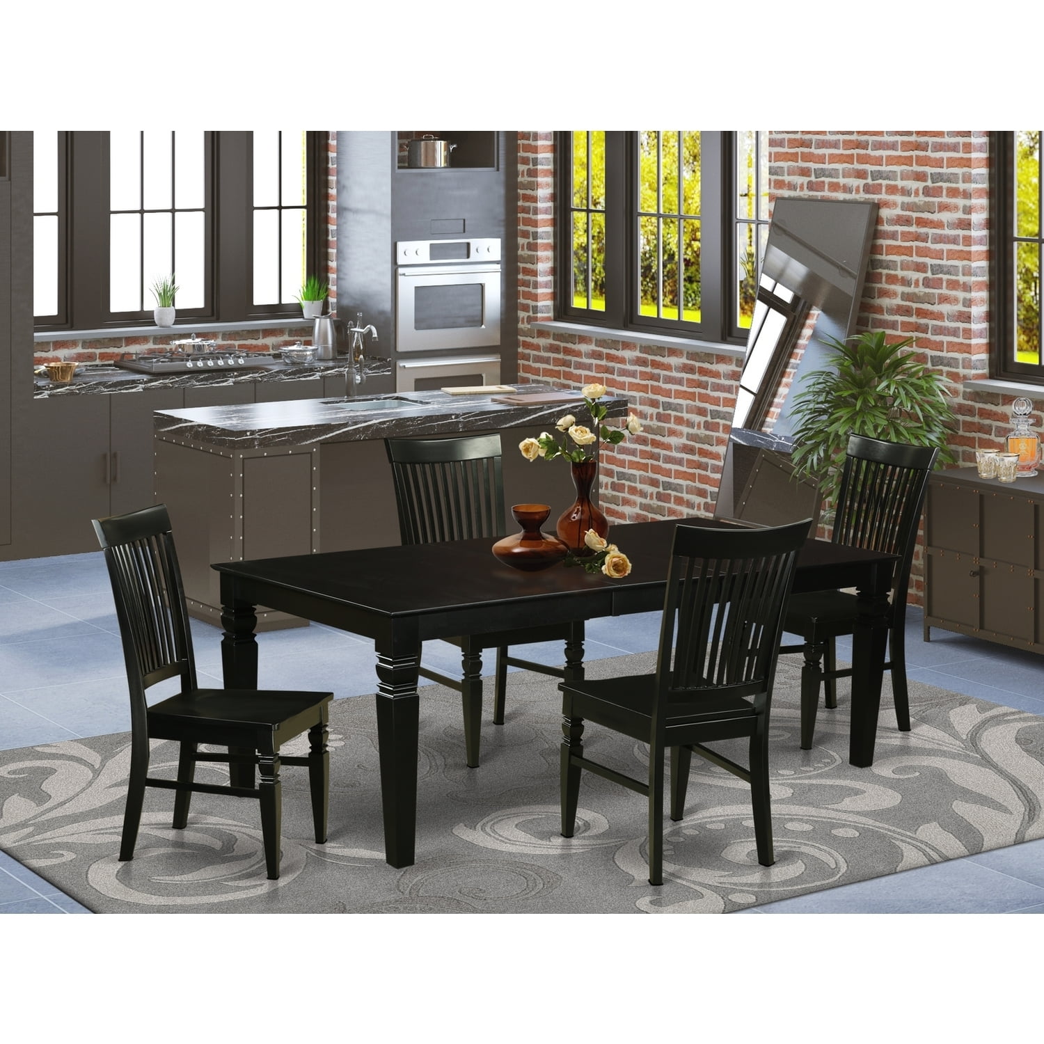 Dining Room Set - Modern Kitchen Table with 8 Chairs - Black Wood Dining Set - Walmart.com