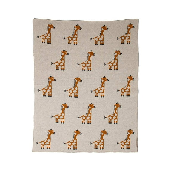 HomeStock Artisanal Abode Transitional Knitted 32" X 40" Throw Blanket, Small Throws for Couches, Cozy Knitted Blanket for Living Room Sofas, Giraffe Pattern-Color:Giraffe