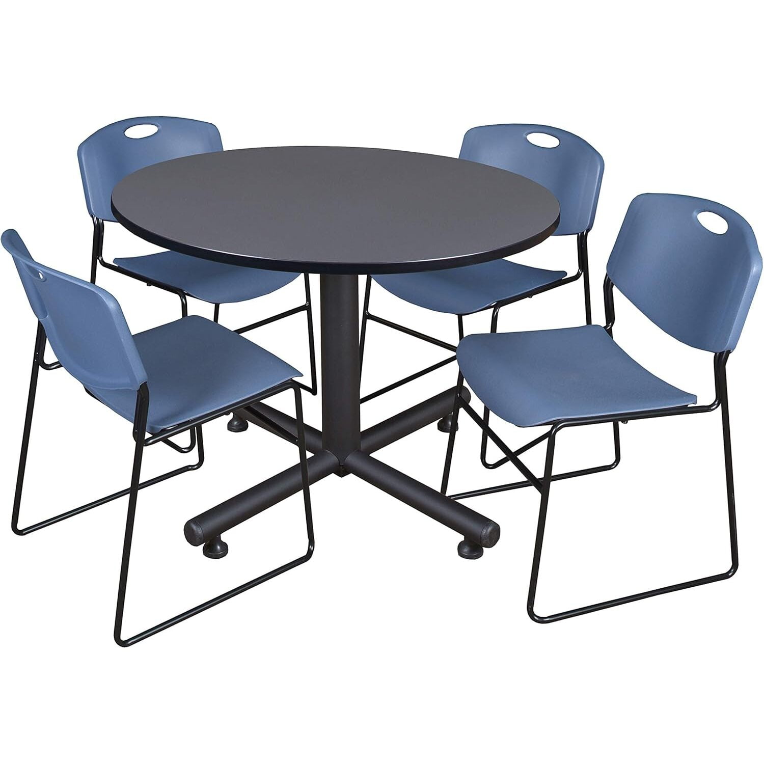 Kobe 48" Grey Laminate Round Table & 4 Blue Polypropylene Zeng Chairs Set