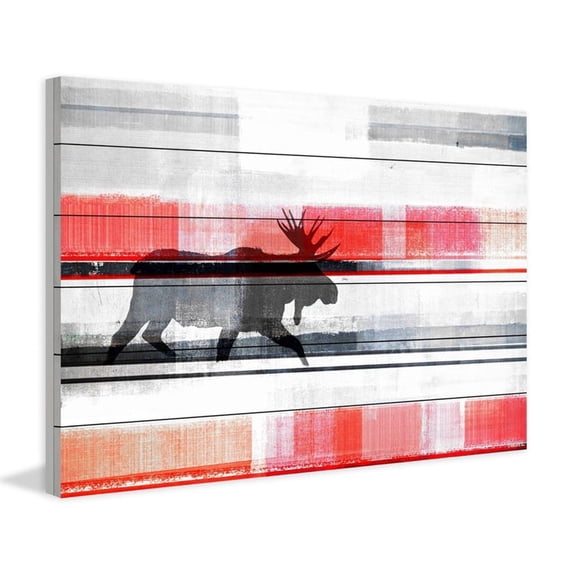 HomeStock Artisanal Artistry Lone Moose Painting Print on White Wood, Contemporary Wall Decor: Abstract, Digital Art Prints, and Modern Styles for Your Home