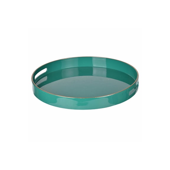 Round Serving Tray Turquoise - Decorative Tray with Handles, 14.5" Diameter, Home Organization Tray