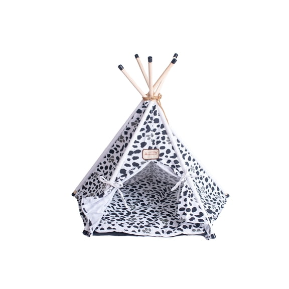 Cat Teepee Bed - Tent Style Cat House - 35" White Paw Print - Waterproof Base - Cozy & Stable