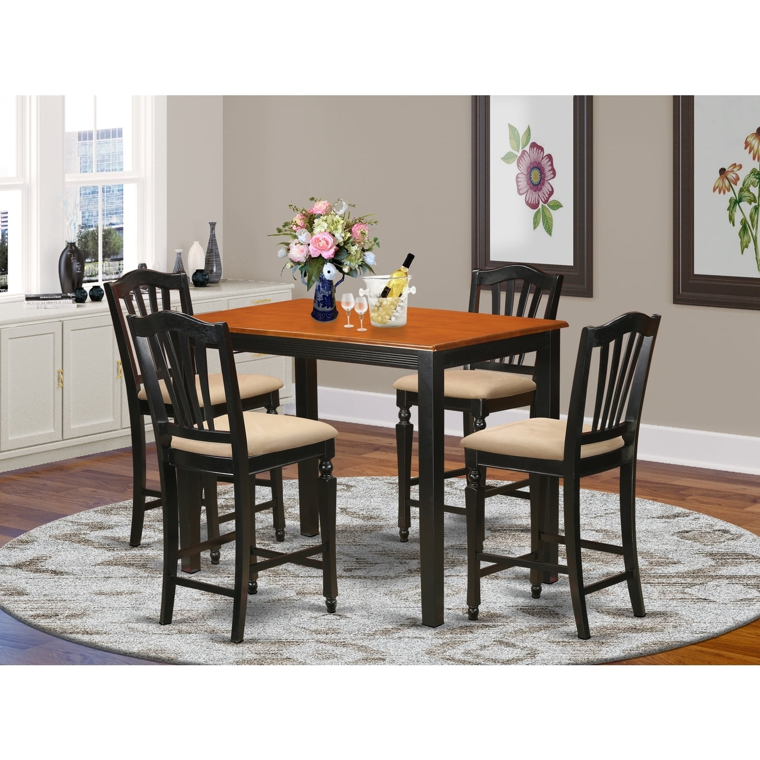 Counter Height Dining Set - 5 Piece Pub Table & Chairs - Modern Kitchen ...