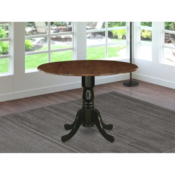 Homestock Artistic Accomplishment Antique Round Dining Table Made Of Sturdy Wood, Round Table Top With Clean Finish, Ideal For Small Dining Areas, Modern Compact Dining Table-Color:Walnut and Black,Si