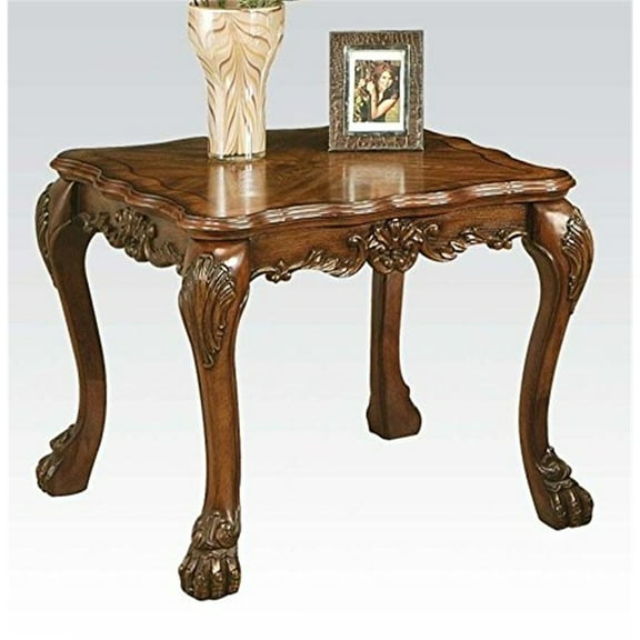 Traditional End Table - Cherry Oak Accent Table with Claw Feet - Living Room Side Table