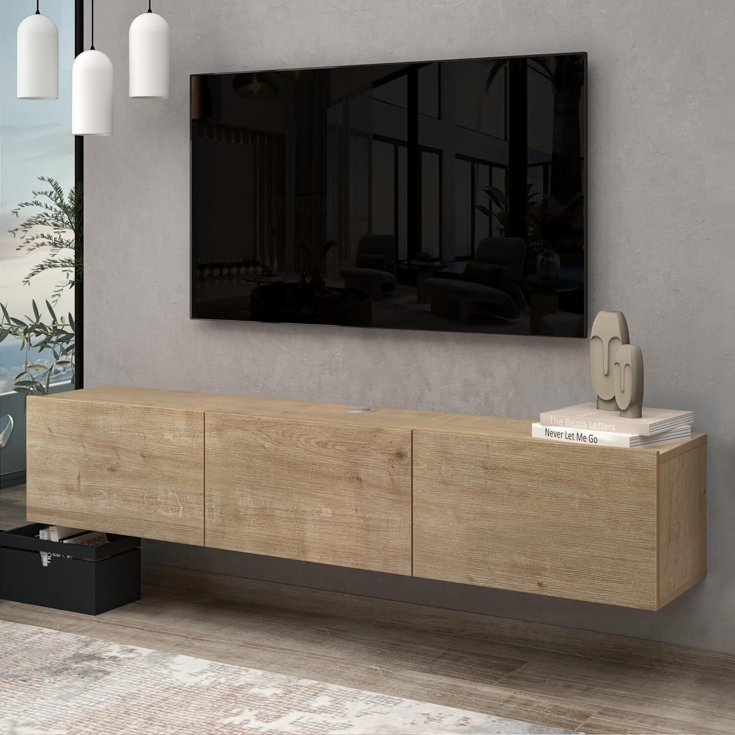 HomeStock Artisanal Abode Floating TV Stand, TV Stand up to 75 inch TV, Floating TV Stand Wall Mounted, Floating Entertainment Center, Floating Shelf for Under TV, Floating TV Console-Color:Oak
