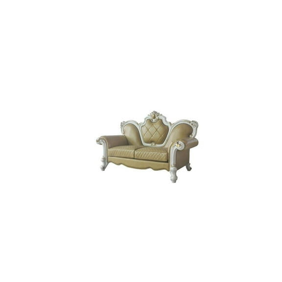 HomeStock Artisanal Attic Loveseat with Pillows in Antique Pearl & Butterscotch PU