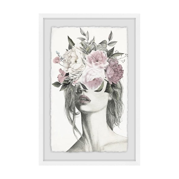 Framed Flower Painting Print - Attic Smokey Wall Art Canvas - 18" x 12" Living Room Decor