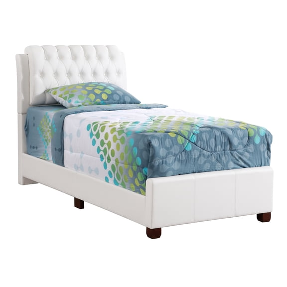 Twin Bed Frame with Padded Headboard - HomeStock Attic Style Bed, White Finish