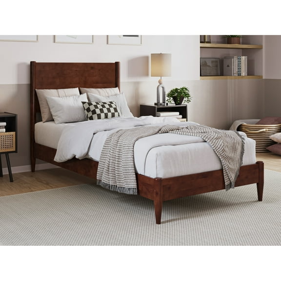 HomeStock Artisanal Attic Twin XL Solid Wood Low Profile Platform Bed in Walnut
