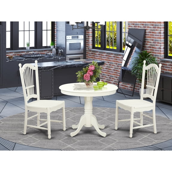 Small Round Dinette Set - 3 Piece Kitchen Table & Chairs - 36 Inch White Table