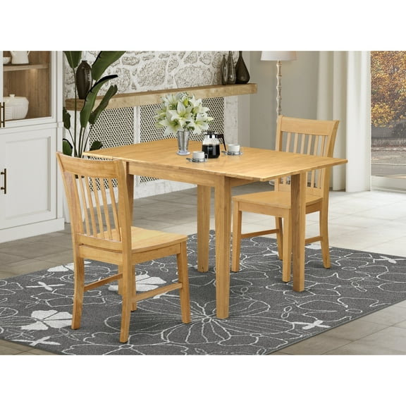 Modern 3Pc Dining Set - Kitchen Table & Chairs, Oak Finish, Hardwood Seats